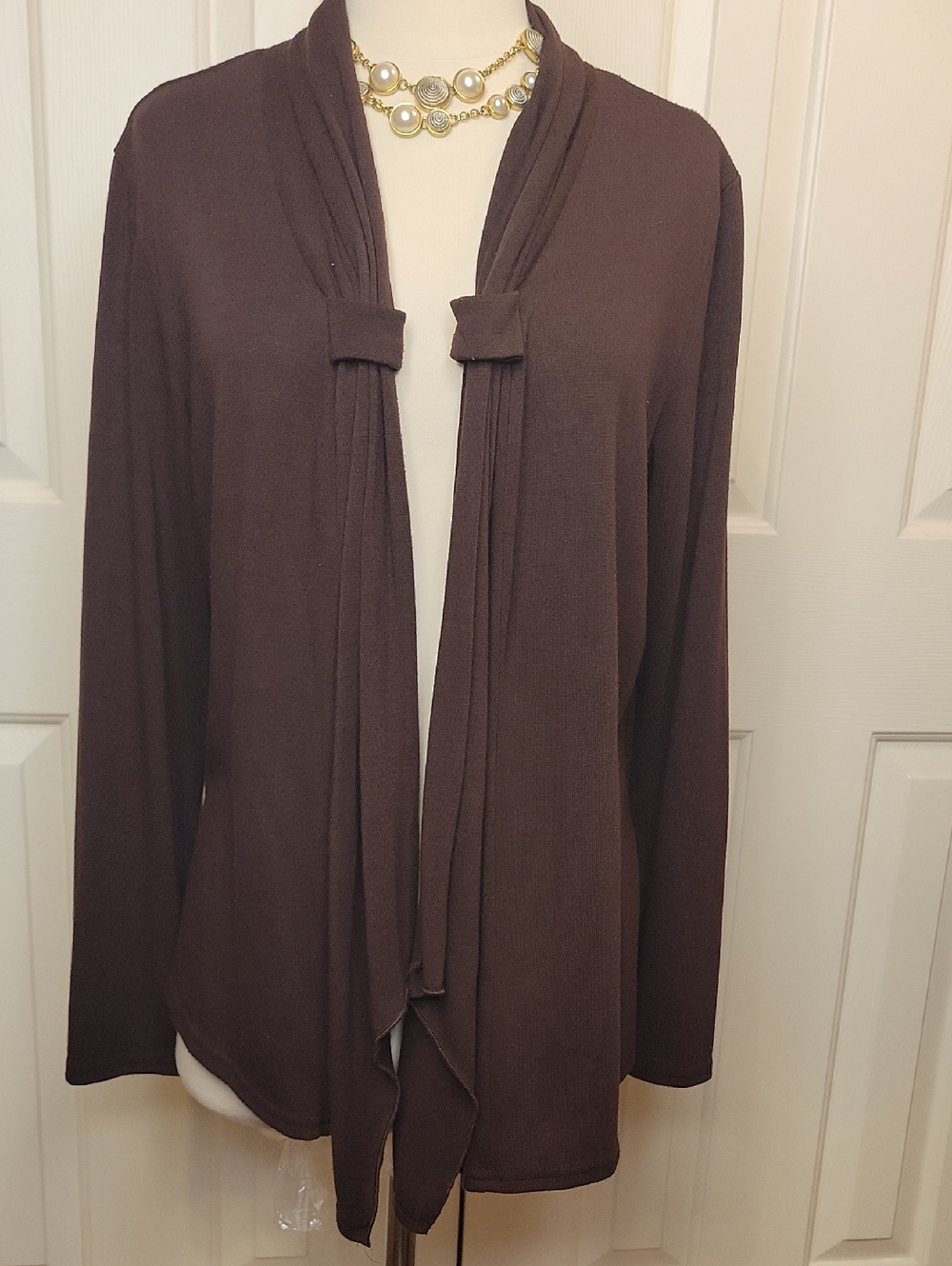 Open-Front Draped Brown Cardigan Sweater